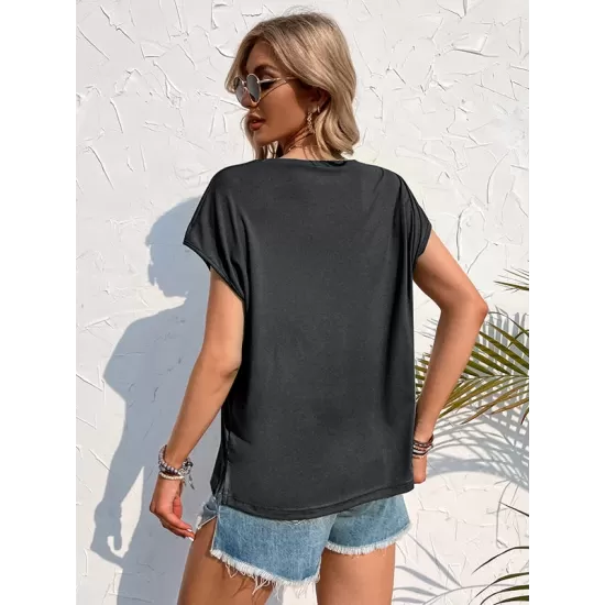 Simple Casual 5 Colors Round-Neck Short Sleeves T-Shirt Top Simple Casual 5 Colors Round-Neck Short Sleeves T-Shirt Top