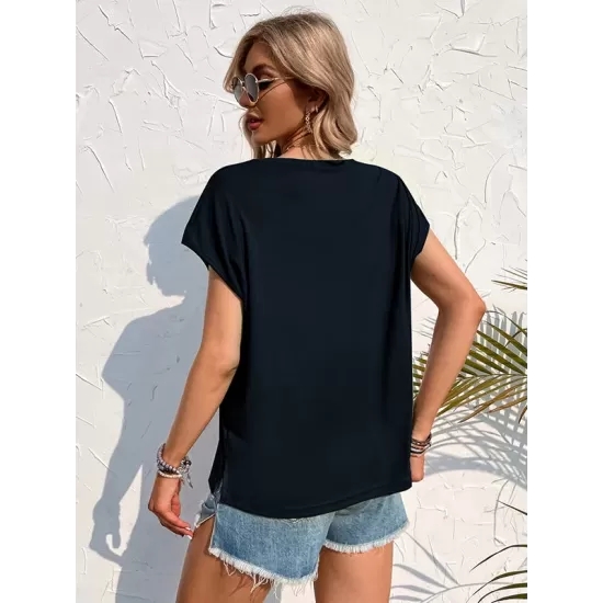 Simple Casual 5 Colors Round-Neck Short Sleeves T-Shirt Top Simple Casual 5 Colors Round-Neck Short Sleeves T-Shirt Top