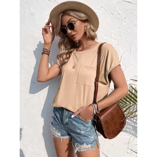 Simple Casual 5 Colors Round-Neck Short Sleeves T-Shirt Top Simple Casual 5 Colors Round-Neck Short Sleeves T-Shirt Top