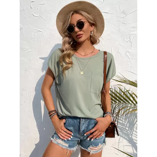 Simple Casual 5 Colors Round-Neck Short Sleeves T-Shirt Top Simple Casual 5 Colors Round-Neck Short Sleeves T-Shirt Top