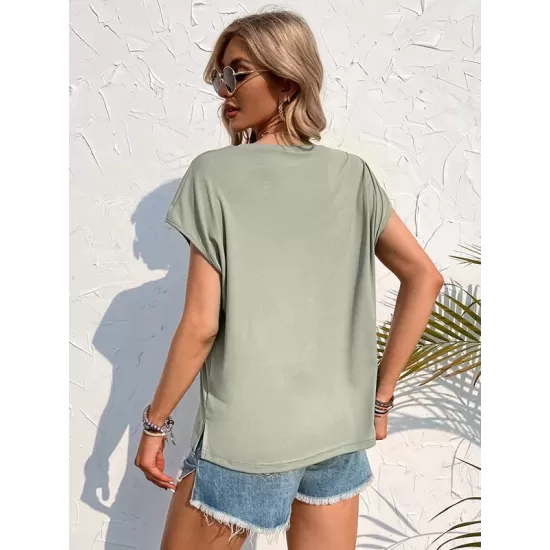 Simple Casual 5 Colors Round-Neck Short Sleeves T-Shirt Top Simple Casual 5 Colors Round-Neck Short Sleeves T-Shirt Top