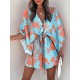 Original Loose Floral Printed Contrast Color Tied Mini Shirt Dress Original Loose Floral Printed Contrast Color Tied Mini Shirt Dress