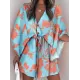 Original Loose Floral Printed Contrast Color Tied Mini Shirt Dress Original Loose Floral Printed Contrast Color Tied Mini Shirt Dress