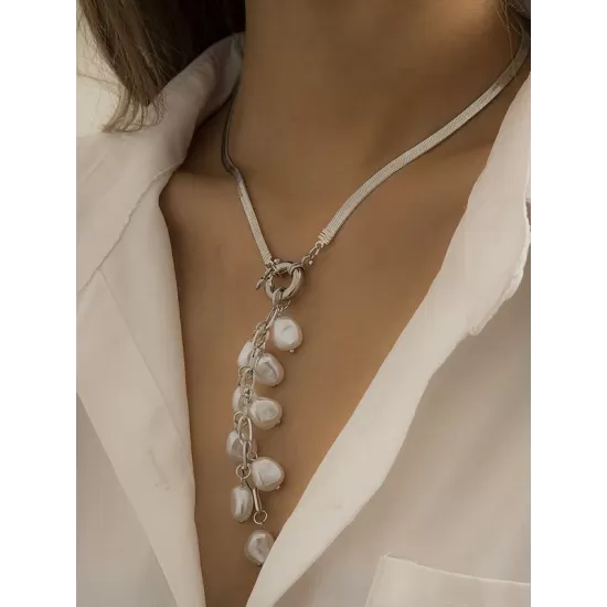 Original Pearl Pendant Geometric Necklace Original Pearl Pendant Geometric Necklace