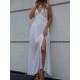 Casual White V-Neck Backless Bow Slit Dress Casual White V-Neck Backless Bow Slit Dress