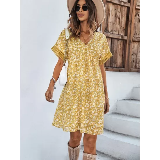 Loose A-Line Floral Printed Bohemia Dress Loose A-Line Floral Printed Bohemia Dress