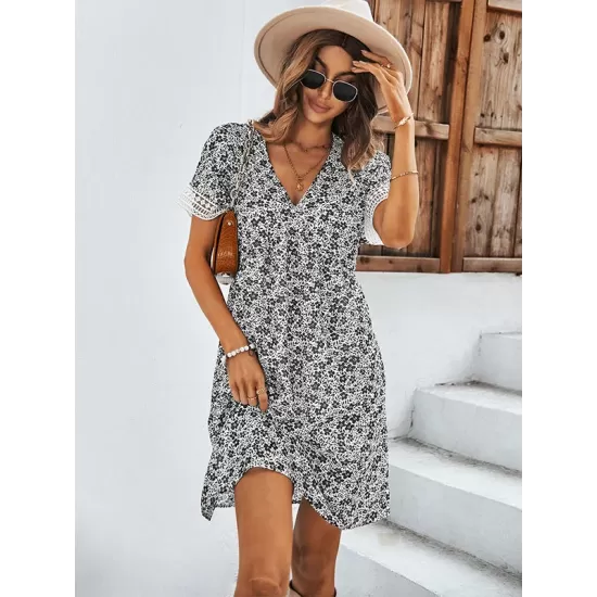Loose A-Line Floral Printed Bohemia Dress Loose A-Line Floral Printed Bohemia Dress