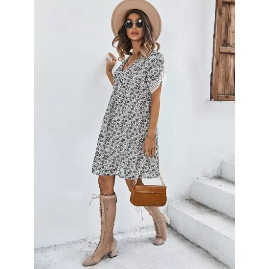 Loose A-Line Floral Printed Bohemia Dress Loose A-Line Floral Printed Bohemia Dress