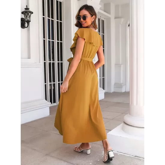 Casual Flared Sleeves Solid Color Dress Casual Flared Sleeves Solid Color Dress