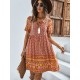 Casual A-Line Floral Printed Round-Neck Dress Casual A-Line Floral Printed Round-Neck Dress