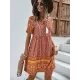 Casual A-Line Floral Printed Round-Neck Dress Casual A-Line Floral Printed Round-Neck Dress