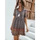 Casual A-Line Floral Printed Round-Neck Dress Casual A-Line Floral Printed Round-Neck Dress
