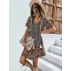 Casual A-Line Floral Printed Round-Neck Dress Casual A-Line Floral Printed Round-Neck Dress