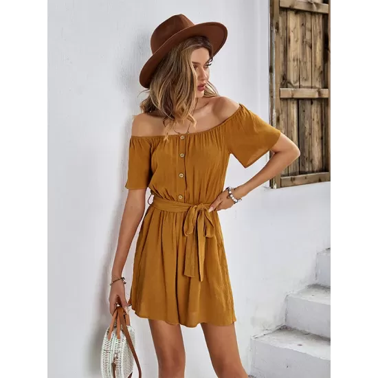 Casual Buckle Loose Solid Color One-Shoulder Jumpsuit Casual Buckle Loose Solid Color One-Shoulder Jumpsuit