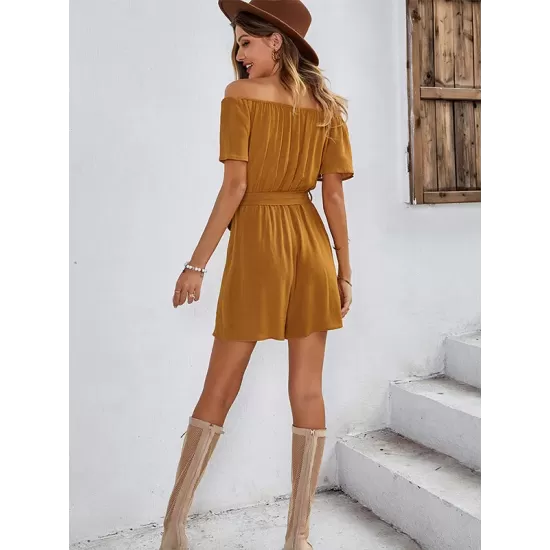 Casual Buckle Loose Solid Color One-Shoulder Jumpsuit Casual Buckle Loose Solid Color One-Shoulder Jumpsuit