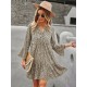 V-Neck Polka Dot Long Flare Sleeves Mini Dress V-Neck Polka Dot Long Flare Sleeves Mini Dress
