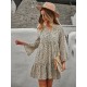 V-Neck Polka Dot Long Flare Sleeves Mini Dress V-Neck Polka Dot Long Flare Sleeves Mini Dress