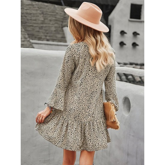 V-Neck Polka Dot Long Flare Sleeves Mini Dress V-Neck Polka Dot Long Flare Sleeves Mini Dress