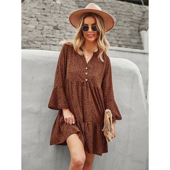 V-Neck Polka Dot Long Flare Sleeves Mini Dress V-Neck Polka Dot Long Flare Sleeves Mini Dress