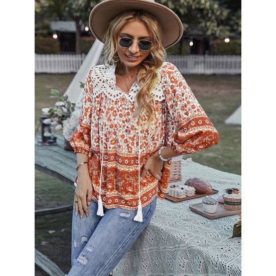 Peter Pan Neckline Bohemian Floral Blouse Peter Pan Neckline Bohemian Floral Blouse