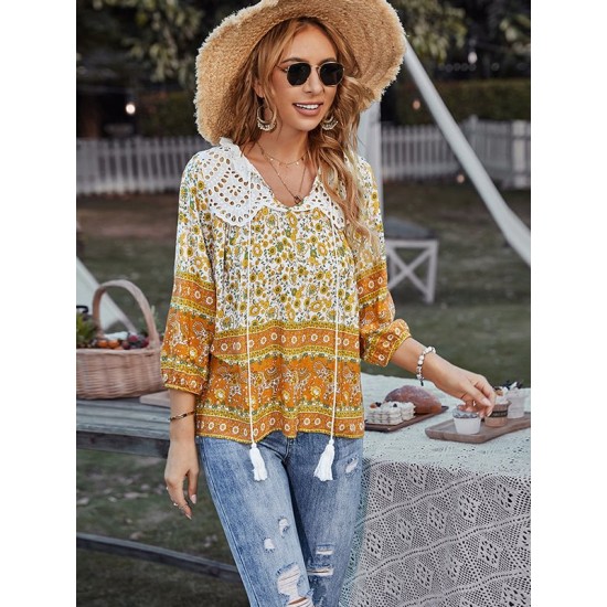 Peter Pan Neckline Bohemian Floral Blouse Peter Pan Neckline Bohemian Floral Blouse