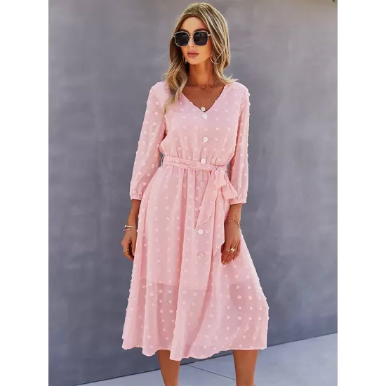Casual Loose A-Line Buttoned Midi Dresses Casual Loose A-Line Buttoned Midi Dresses
