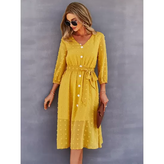 Casual Loose A-Line Buttoned Midi Dresses Casual Loose A-Line Buttoned Midi Dresses