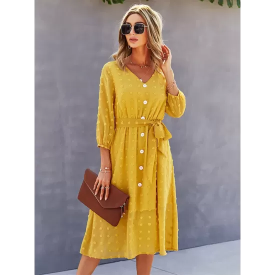 Casual Loose A-Line Buttoned Midi Dresses Casual Loose A-Line Buttoned Midi Dresses