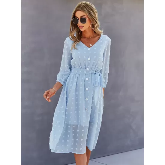 Casual Loose A-Line Buttoned Midi Dresses Casual Loose A-Line Buttoned Midi Dresses