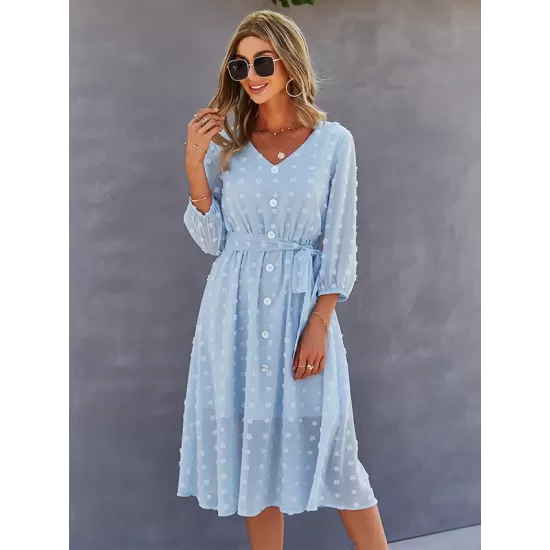 Casual Loose A-Line Buttoned Midi Dresses Casual Loose A-Line Buttoned Midi Dresses