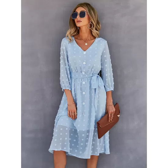 Casual Loose A-Line Buttoned Midi Dresses Casual Loose A-Line Buttoned Midi Dresses