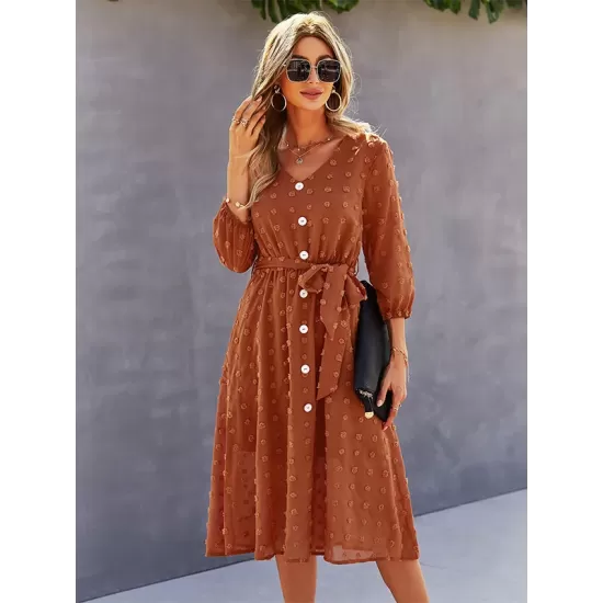 Casual Loose A-Line Buttoned Midi Dresses Casual Loose A-Line Buttoned Midi Dresses
