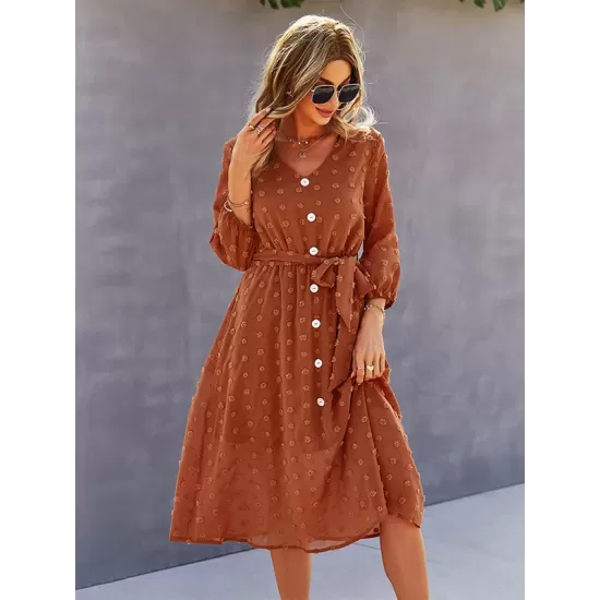 Casual Loose A-Line Buttoned Midi Dresses Casual Loose A-Line Buttoned Midi Dresses