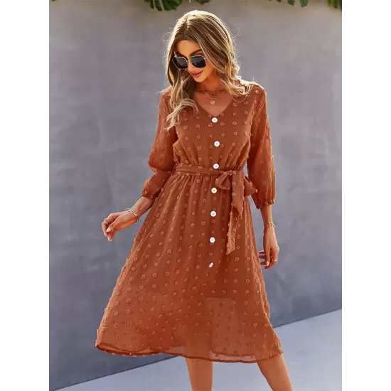 Casual Loose A-Line Buttoned Midi Dresses Casual Loose A-Line Buttoned Midi Dresses