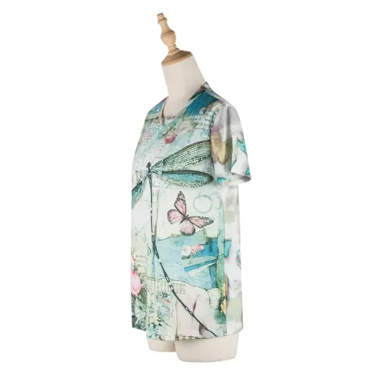 Casual Wrap Printed Round-Neck T-Shirt Top Casual Wrap Printed Round-Neck T-Shirt Top