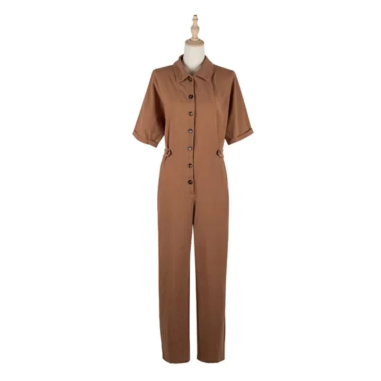 Casual Buckle Solid Color Polo Jumpsuit Casual Buckle Solid Color Polo Jumpsuit