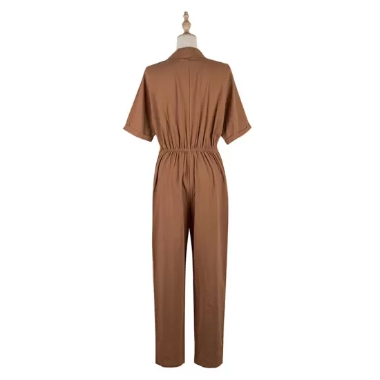 Casual Buckle Solid Color Polo Jumpsuit Casual Buckle Solid Color Polo Jumpsuit