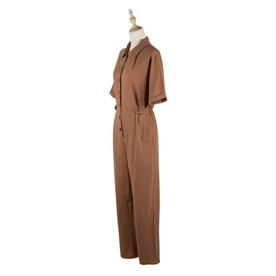 Casual Buckle Solid Color Polo Jumpsuit Casual Buckle Solid Color Polo Jumpsuit