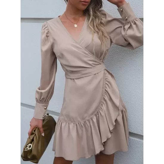 Casual Irregularity Solid Color V-Neck Dress Casual Irregularity Solid Color V-Neck Dress