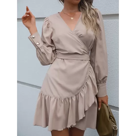Casual Irregularity Solid Color V-Neck Dress Casual Irregularity Solid Color V-Neck Dress