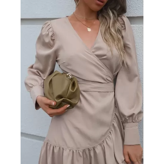 Casual Irregularity Solid Color V-Neck Dress Casual Irregularity Solid Color V-Neck Dress