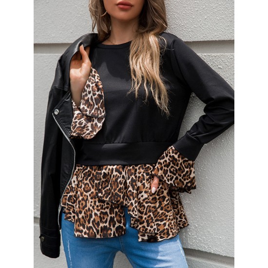 Casual Loose Leopard Patchwork Round-Neck T-Shirt Casual Loose Leopard Patchwork Round-Neck T-Shirt
