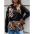 Casual Loose Leopard Patchwork Round-Neck T-Shirt