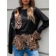 Casual Loose Leopard Patchwork Round-Neck T-Shirt Casual Loose Leopard Patchwork Round-Neck T-Shirt