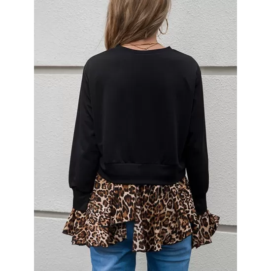 Casual Loose Leopard Patchwork Round-Neck T-Shirt Casual Loose Leopard Patchwork Round-Neck T-Shirt