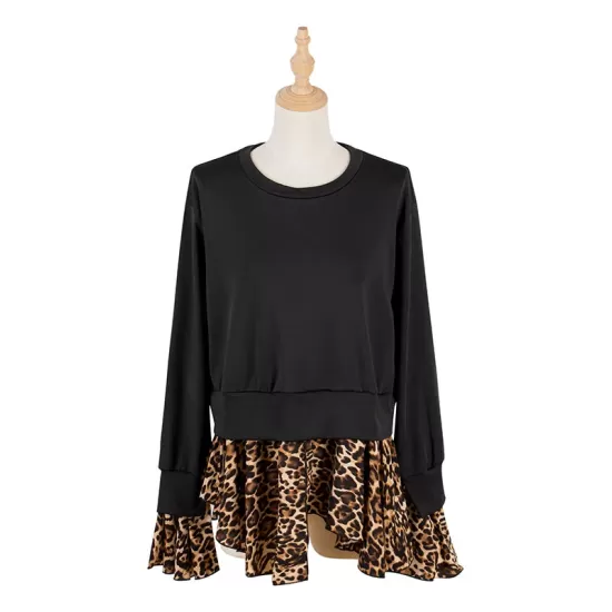 Casual Loose Leopard Patchwork Round-Neck T-Shirt Casual Loose Leopard Patchwork Round-Neck T-Shirt