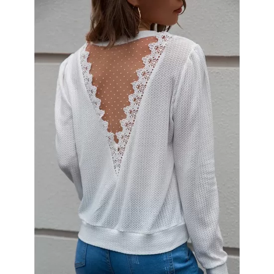 Casual Long Sleeves Backless Round-Neck T-Shirt Casual Long Sleeves Backless Round-Neck T-Shirt