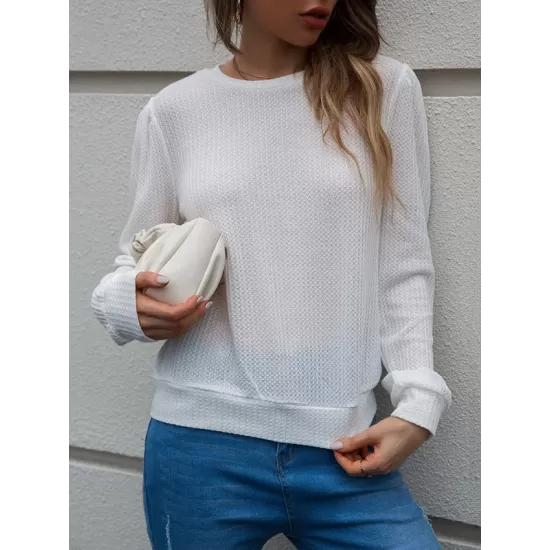 Casual Long Sleeves Backless Round-Neck T-Shirt Casual Long Sleeves Backless Round-Neck T-Shirt