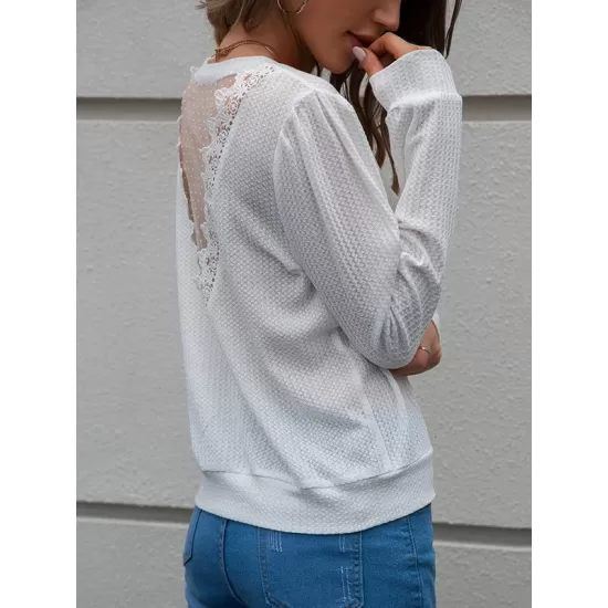 Casual Long Sleeves Backless Round-Neck T-Shirt Casual Long Sleeves Backless Round-Neck T-Shirt