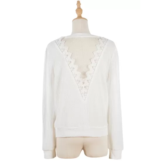 Casual Long Sleeves Backless Round-Neck T-Shirt Casual Long Sleeves Backless Round-Neck T-Shirt